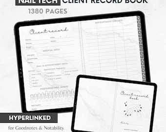 Nail Tech Client Record Book: Hyperlinked White Marble Planner (Digital Download)