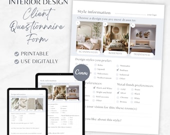 Interior Design Client Questionnaire Form, Minimalist Intake (Digital Download)