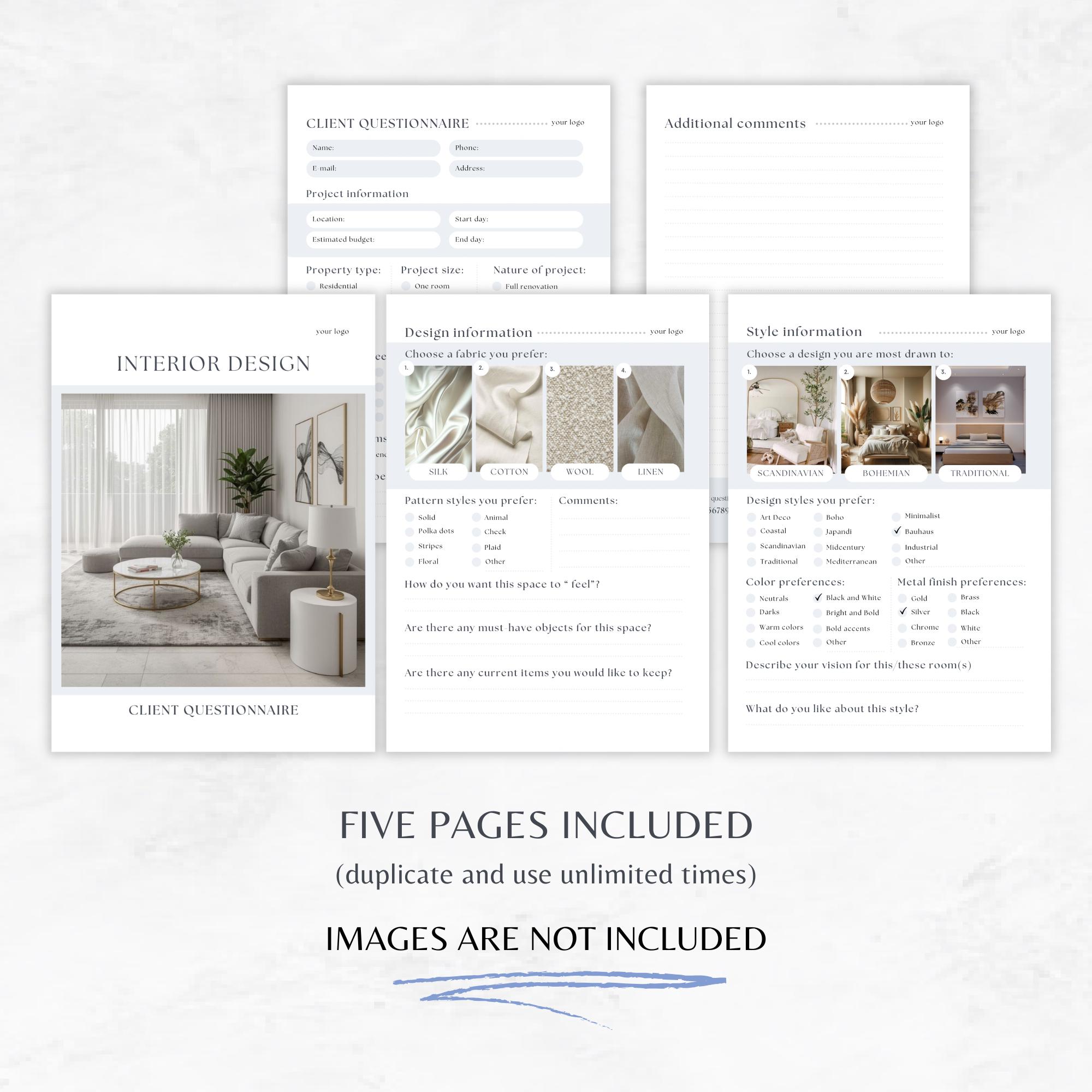 Interior Design Client Questionnaire Form, Minimalist Intake (digital ...