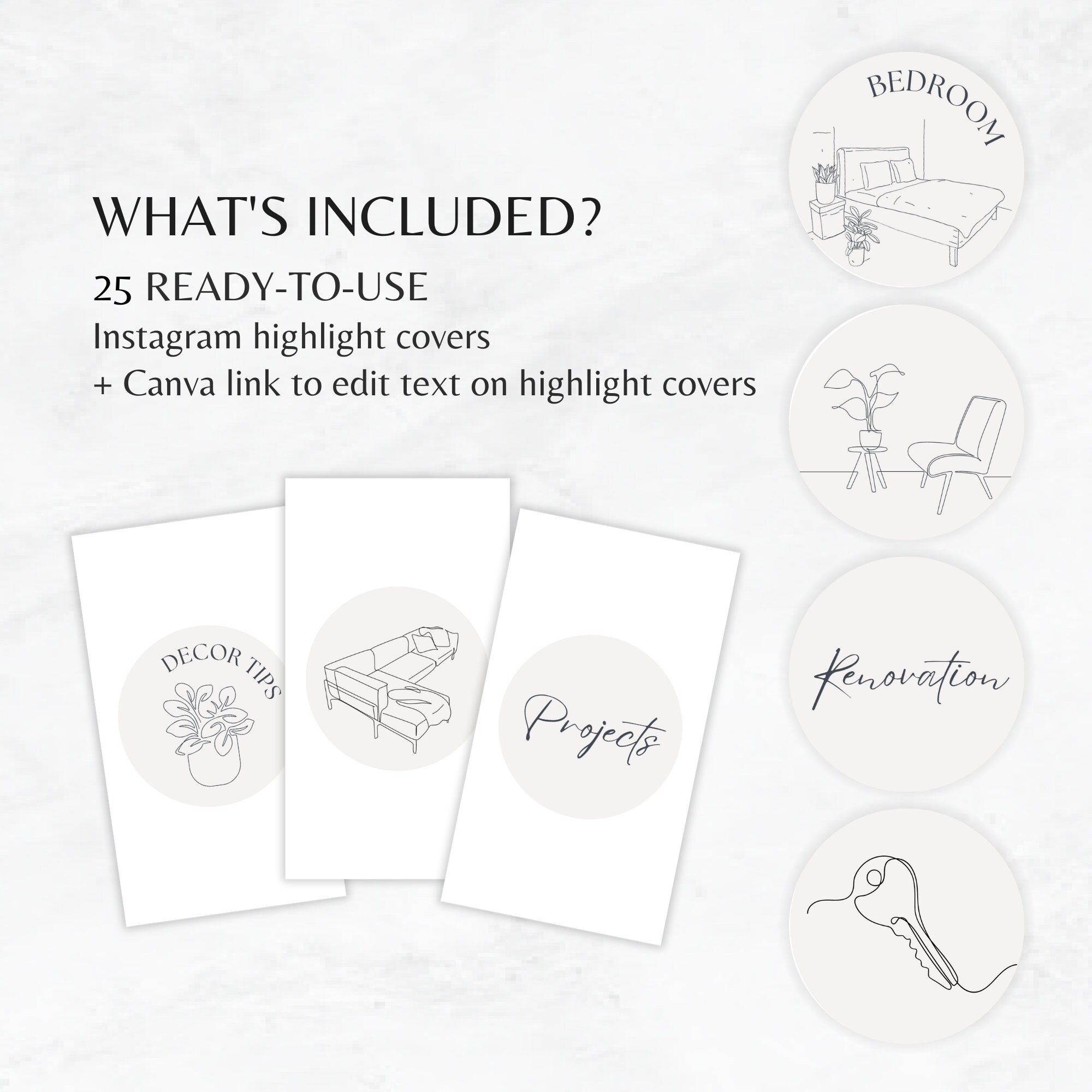 Interior Design Instagram Highlight Covers: Minimalist Icons (PNG, PDF ...