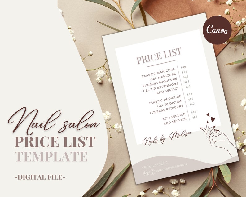 Nail Tech Price List, Canva Template Price List, Elegant Price List Nail Tech Price List, Canva Template Price List, Elegant Price List