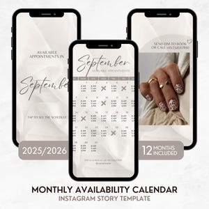 Nail Tech Appointments Calendar, Beige Silk IG Availability Calendar, Instagram Story Calendar Template, Nail Booking Monthly Calendar 2025