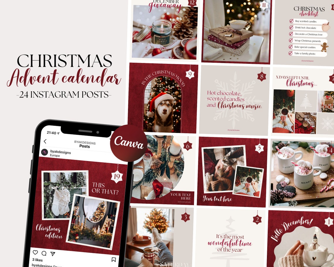 Christmas Instagram Post Templates Advent Calendar Instagram Etsy