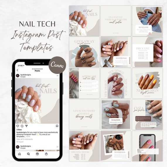 Nail Tech Instagram Post Templates: Beige Canva Social Media (Digital Download)