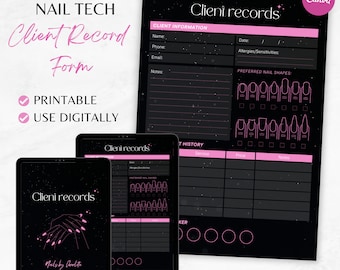 Nail Tech Client Record Template: Black Sparkle Design (Digital)