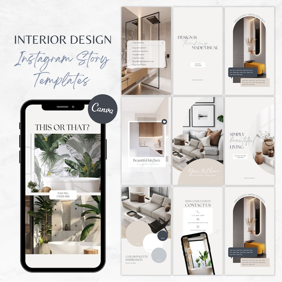 Minimalist Interior Design Instagram Story Templates (canva Editable ...