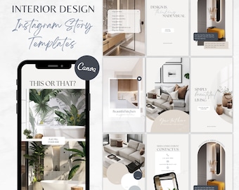 Minimalist Interior Design Instagram Story Templates (Canva Editable)