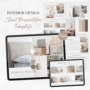 Plantilla de diseño de interiores, plantilla beige de presentación de clientes, diseño virtual de interiores, plantilla de panel de estado de ánimo, plantilla de paquete de bienvenida del cliente