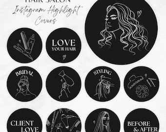 Iconos destacados de Instagram para peluquerías: portadas en blanco y negro (descarga digital)