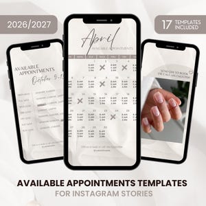 2026 Beige Silk Instagram Story Calendar, Available Appointments Template, Nail Tech Availability Calendar, Lash Tech Booking Calendar