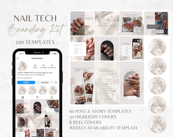 Nail Tech Instagram Branding Kit: Beige Silk Templates (Digital Download)