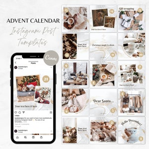 Christmas Instagram Templates Silver, Holiday Instagram Advent Calendar, Christmas Feed Instagram Post, Canva Templates Advent Calendar