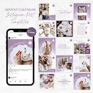 Weihnachten Instagram Post Vorlagen, Lila Adventskalender Instagram Feed, Urlaub Instagram Canva Template, Weihnachten Adventskalender Posts