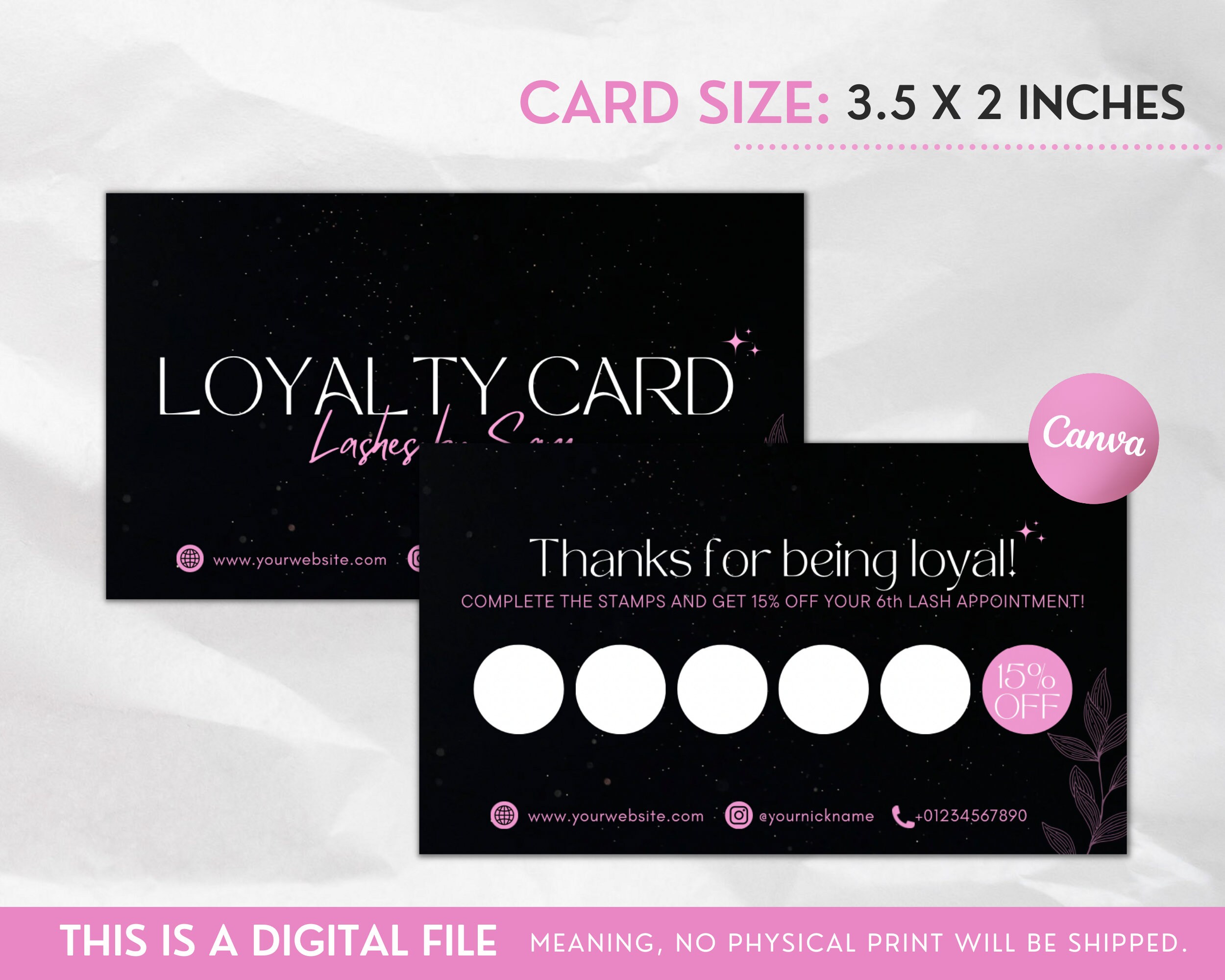 Loyalty Cards Nails Template, Black Sparkle Client Loyalty Card Lash