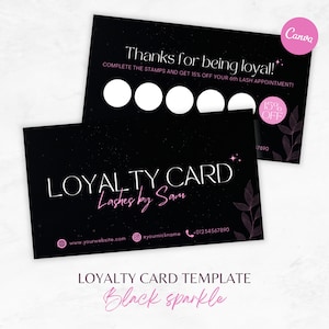 Loyalty Cards Nails Template, Black Sparkle Client Loyalty Card Lash, Rewards Card Lashes, Nails Business Card, Loyal Clients Card Template