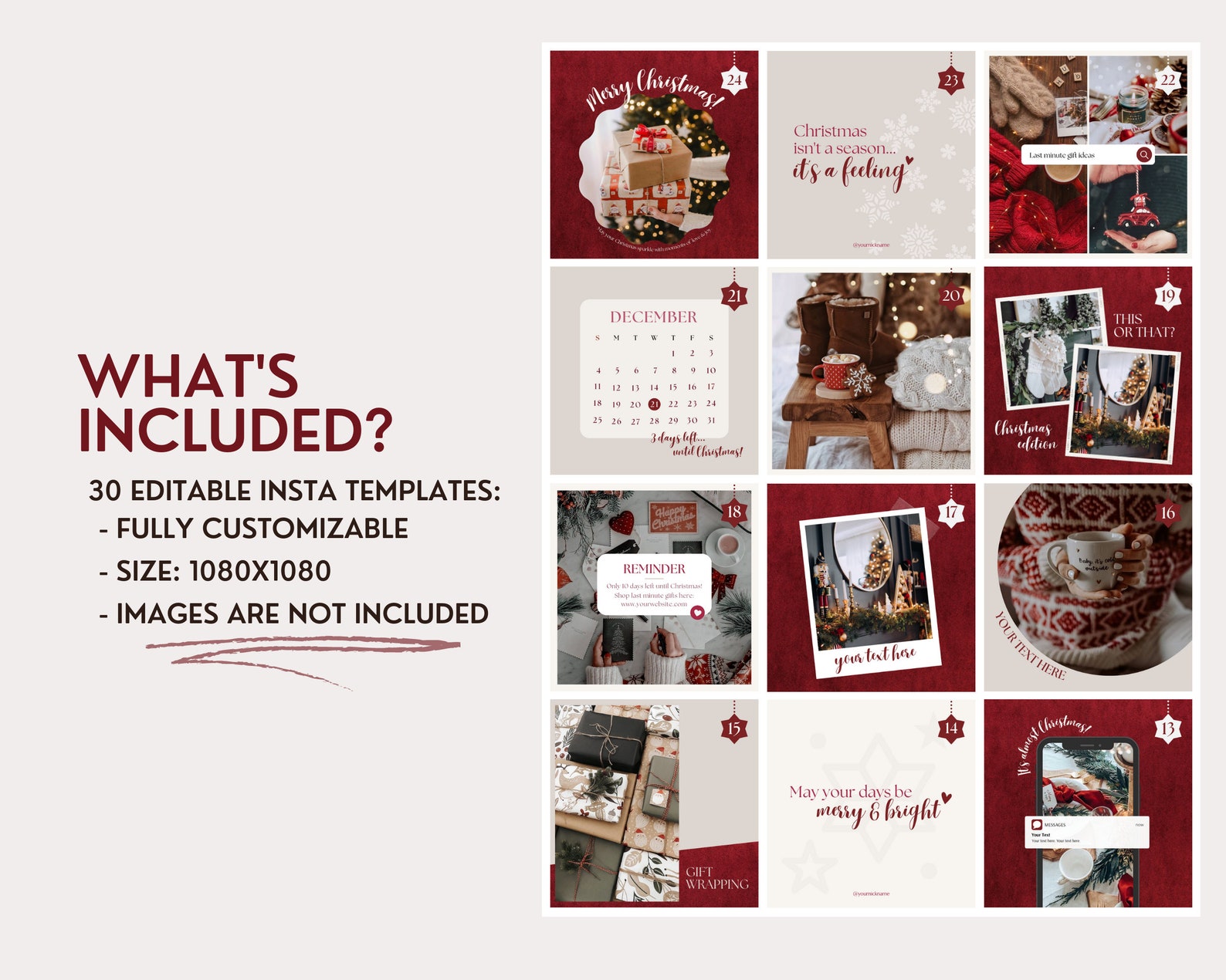Christmas Instagram Post Templates, Advent Calendar Instagram Feed