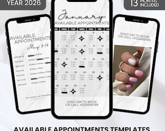 2026 White Marble Appointments Calendar: Lash & Nail Tech Instagram Story (Digital Download)