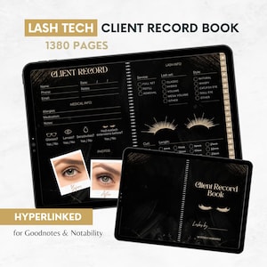 Lash Tech Client Record Book: Hyperlinked Black & Gold Planner for Goodnotes / Notability (Digital Download)