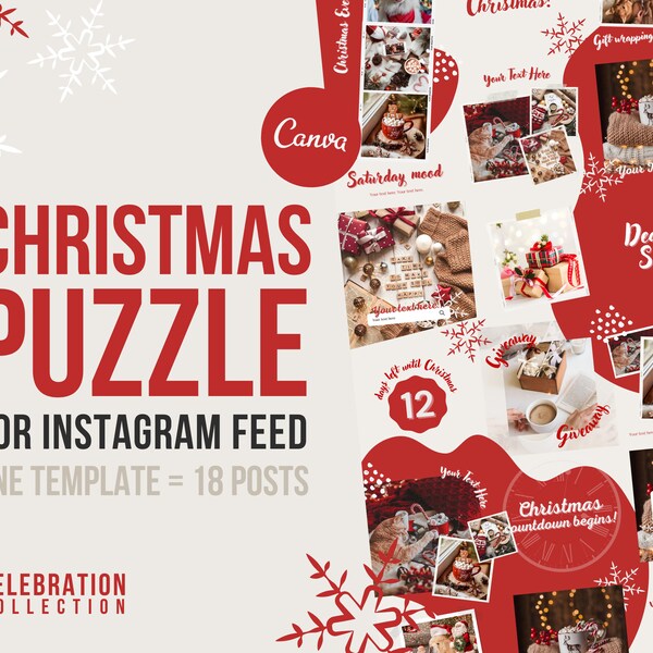 Puzzle Instagram de Noël, grille de messages Instagram, modèle de publication Instagram vacances, modèle de Puzzle de flux de Noël, calendrier de l'Avent