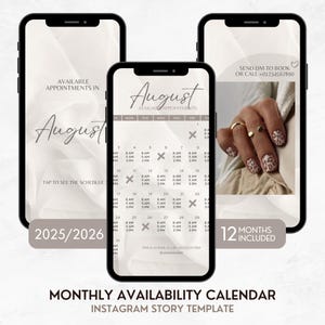 Nail Tech Appointments Calendar, Beige Silk IG Availability Calendar, Instagram Story Calendar Template, Nail Booking Monthly Calendar 2025