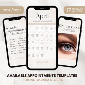 2026 Instagram Story Calendar: Beige Marble Availability Calendar for Instagram, Nail Tech Calendar Template, Lash Tech Appointment Schedule