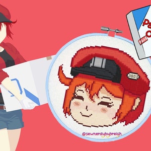 Special Delivery! - PDF Cross Stitch Pattern, Anime Cross Stitch Pattern, Red Blood Cell Cross Stitch Pattern, Kawaii Cross Stitch Pattern