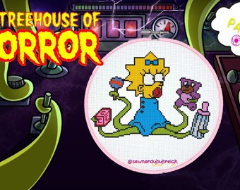 Tentacle Tot - Treehouse of Horror PDF Cross Stitch Pattern, Halloween Cross Stitch Pattern, Nursery Cross Stitch Pattern, DMC, PDF
