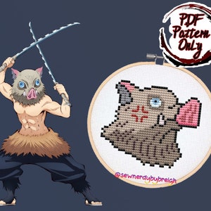 Petite Pig Headed- PDF Cross Stitch Pattern, Anime Cross Stitch, Japanese Cross Stitch, Kawaii Cross Stitch, DMC, PDF