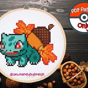 Acorn-saur - PDF Cross Stitch Pattern, Anime Cross Stitch Pattern, Fall Cross Stitch Pattern, DMC, PDF