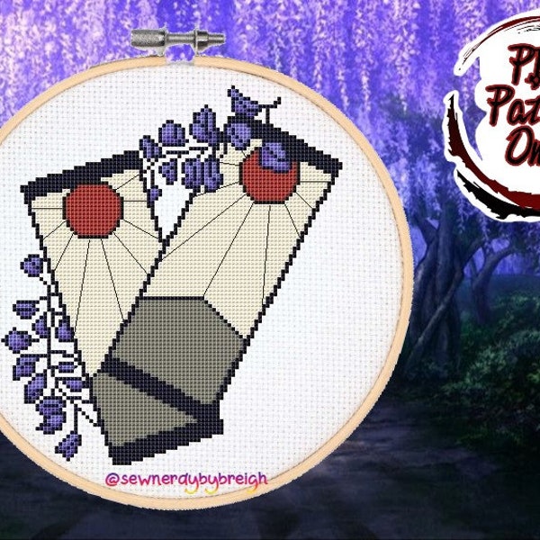 Wistful Hanafuda PDF Cross Stitch Pattern, Anime Cross Stitch, Japanese Cross Stitch, Wisteria Cross Stitch, Kawaii Cross Stitch, DMC, PDF