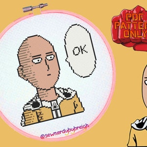 Ok... - PDF Cross Stitch Pattern, Anime Cross Stitch Pattern, Kawaii Cross Stitch Pattern, Saitama Cross Stitch Pattern, DMC, PDF
