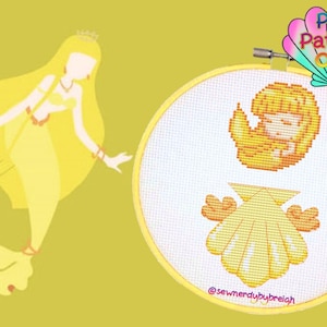 Gele zeemeermin- PDF kruissteekpatroon, anime kruissteekpatroon, zeemeermin kruissteekpatroon, Kawaii kruissteekpatroon, DMC, PDF