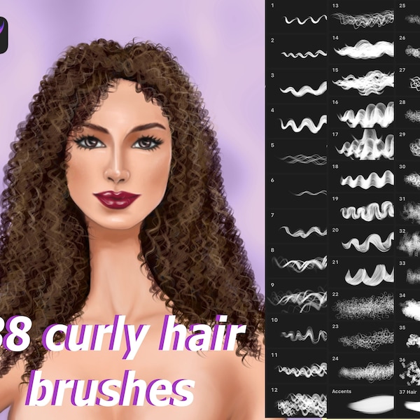 Procreate Curly Hair Brushes, procreate wavy hair Brush Set for digital portrait drawings