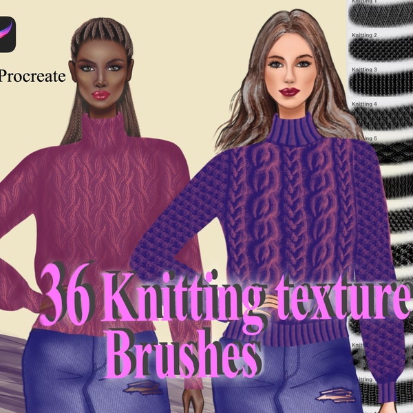 Procreate Knitwear texture brushes, knitted fabric texture brush Procreate, knit Pattern Brush set