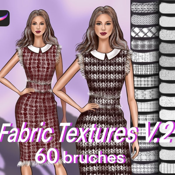 60 Fabric Texture Procreate Brushes, seamless fabric brushes for Fashion Design, clothes design