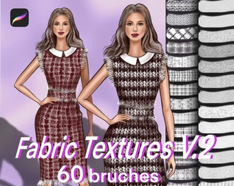 60 Fabric Texture Procreate Brushes, seamless fabric brushes for Fashion Design, clothes design