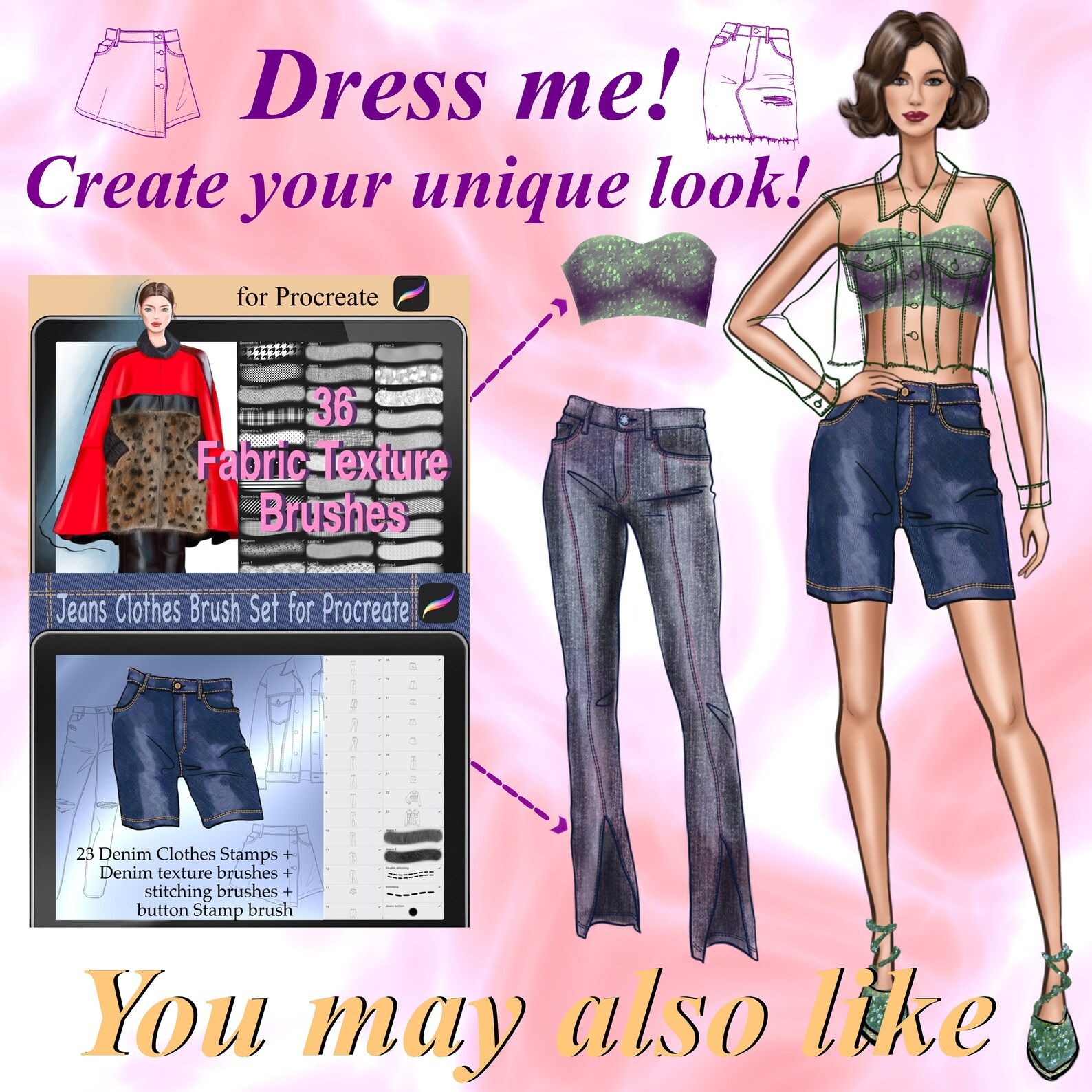 Fashion Figure Template Procreate Stamp Brushes Colored Stamp Etsy