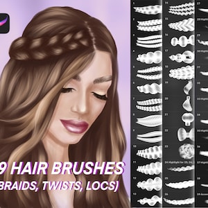 Procreate Braids Hair Brushes, Highlights brushes, realistic Hair brush