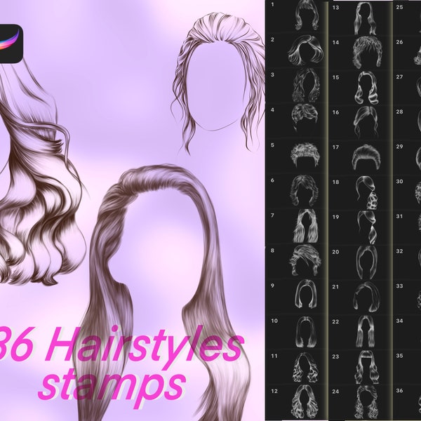 Procreate Hair stamps, Hairstyles Stamp brushes, Portrait brushes, Hair brush Procreate