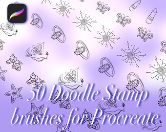 50 pinceaux pour tampons Procreate Doodle, pinceaux à motifs, lot pour vos gribouillages