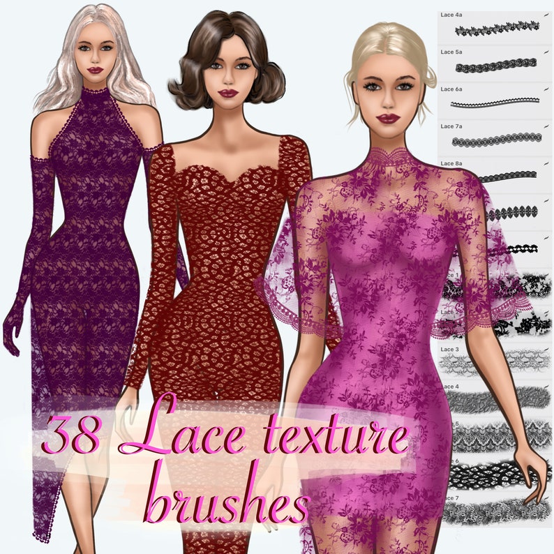 38 Lace Texture Seamless Procreate Brushes, Brush Set for Painting and ...