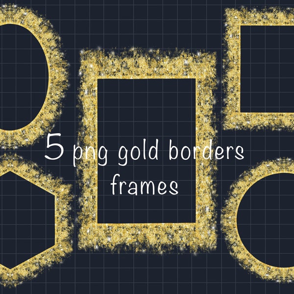 Gold glitter borders frames, labels clipart, design elements, golden clipart, Instagram stories stickers, commercial use