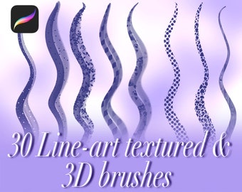 Procreate Line-art textured & 3D Brushes, creative lettering brush, Pattern Brushes for doodles