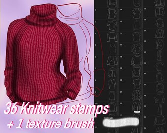Procreate stamps Knitwear, Procreate clothing stamp brushes, Procreate knitted clothes brush set, Fashion illustration