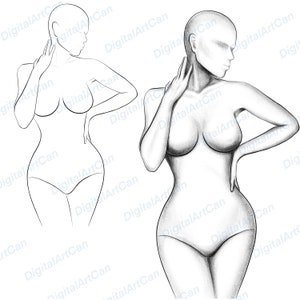 May include: Line drawing of two female figures in various poses. The figures are drawn in a simple style with no details.