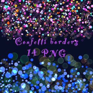 Confetti Borders Clipart PNG, Confetti Overlays Border Set, Birthday Party Confetti Clipart, Confetti digital 3D effect, Commercial Use