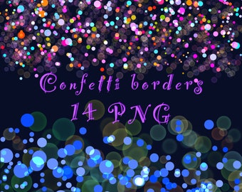 Confetti Borders Clipart PNG, Confetti Overlays Border Set, Birthday Party Confetti Clipart, Confetti digital 3D effect, Commercial Use