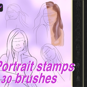 Procreate portrait poses stamps brushes, portrait drawing templates