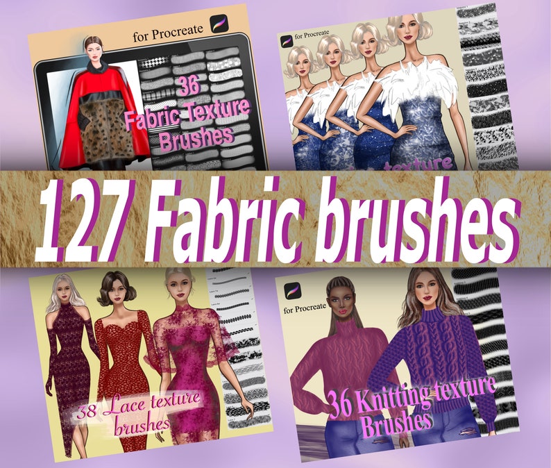 Procreate Brushes Fabric Textures Bundle, Clothing Brush Set Seamless Textures, Lace, Sequins