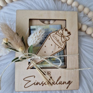Einschulung Geldgeschenk, Gutschein Kartenhalter Holz,  personalisiert, Geschenkverpackung Geld, Einschulung Junge, Einschulung Mädchen,